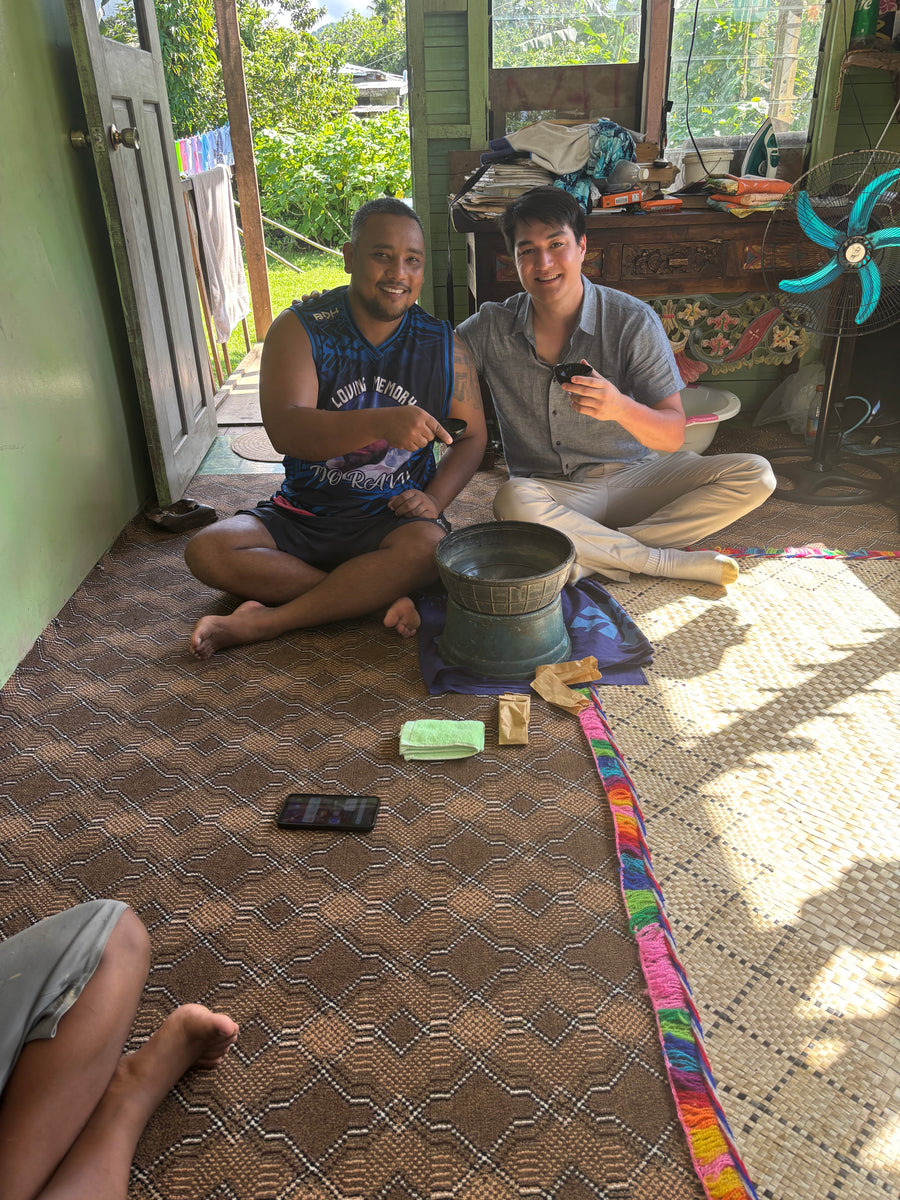 Leilo's Founder Sol Broady enjoys Kava in a traditional fijian ceremony.